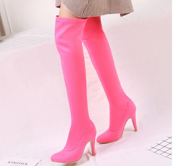 รองเท้าบูทยาวเลยเข่า ไซต์ 34-43 สีดำ/เหลือง/ชมพู/ม่วง/ชมพูอ่อน/ชมพูเข้ม