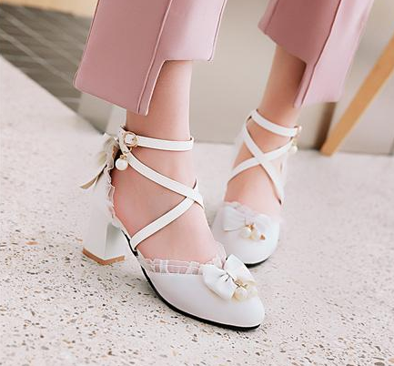 รองเท้าส้นสูงน่ารักๆสีชมพู/ขาว/ดำ ไซต์ 34-43