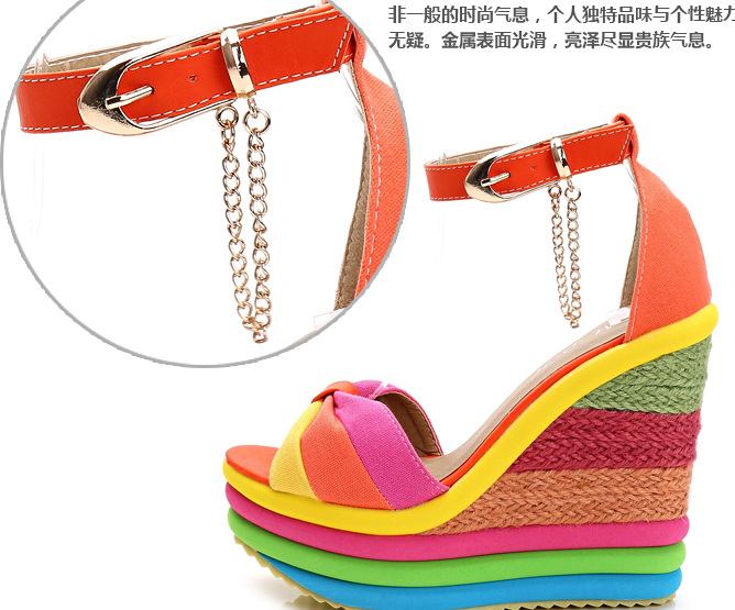 รองเท้าส้นเตารีดสีสันสุดจี๊ด ไซต์ 34-40 สีฟ้า/ส้ม