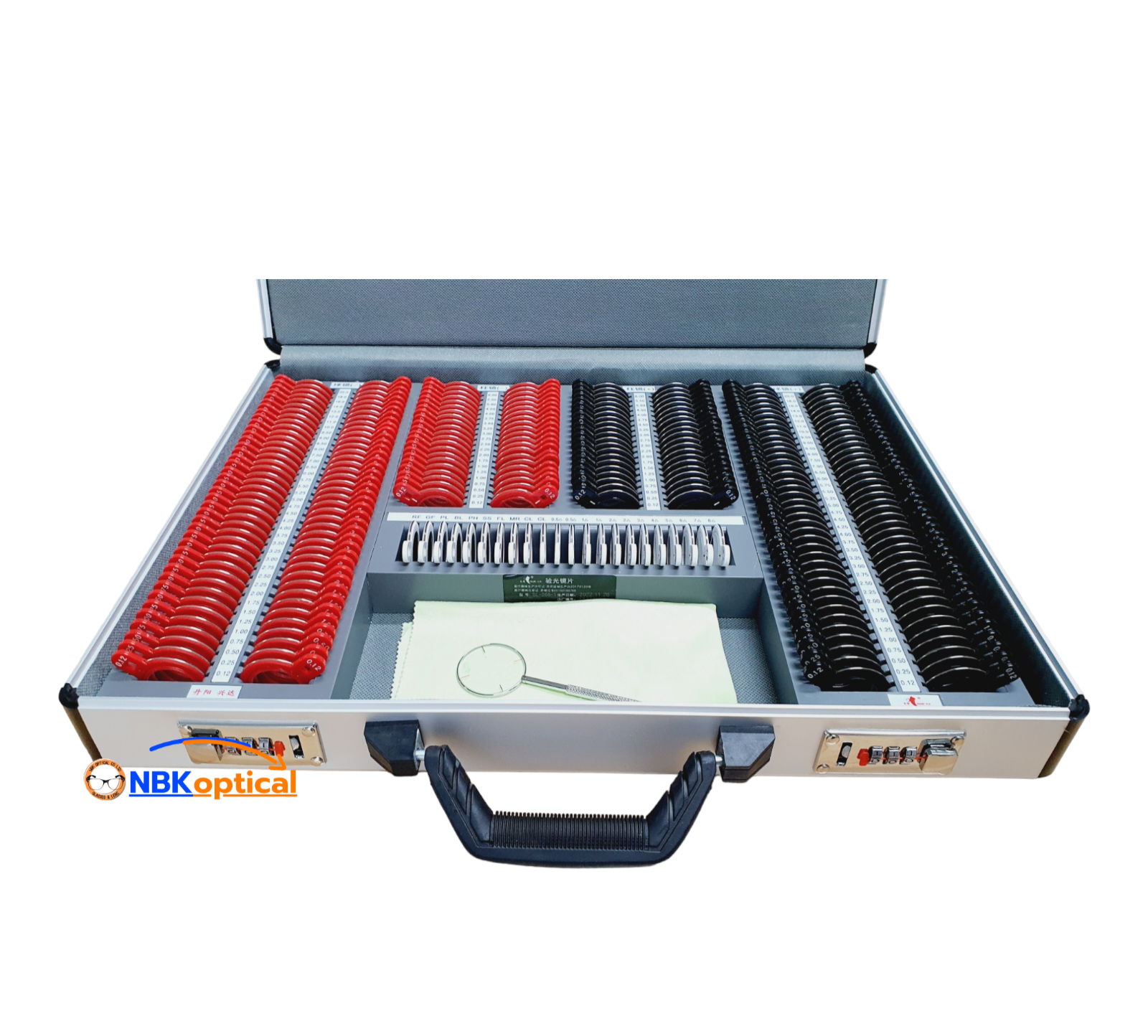 Trial lens set เลนส์เซ็ท ขอบพลาสติกริมโลหะ เลนส์กระจก (PT L) +-2000 (กล่องอะลูมิเนียม) + (ครอสไซเลนส์เดอร์)