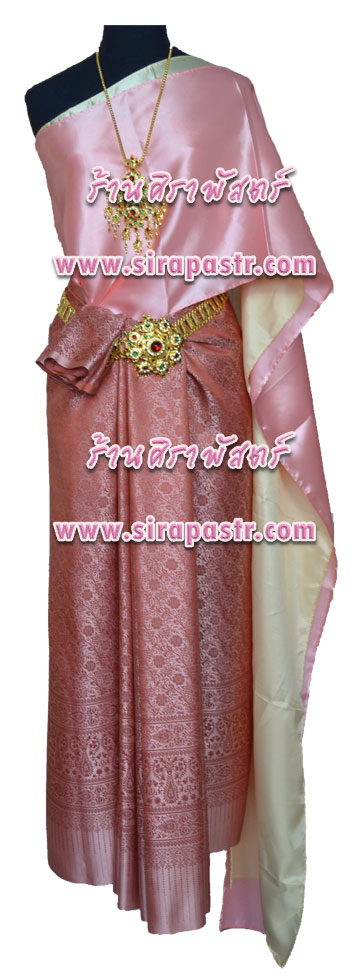 ชุดไทย TA-1 สีส้ม (สไบฯ+ผ้าฯ 4 หลา*แบบจับสด) *รายละเอียดในหน้าสินค้า