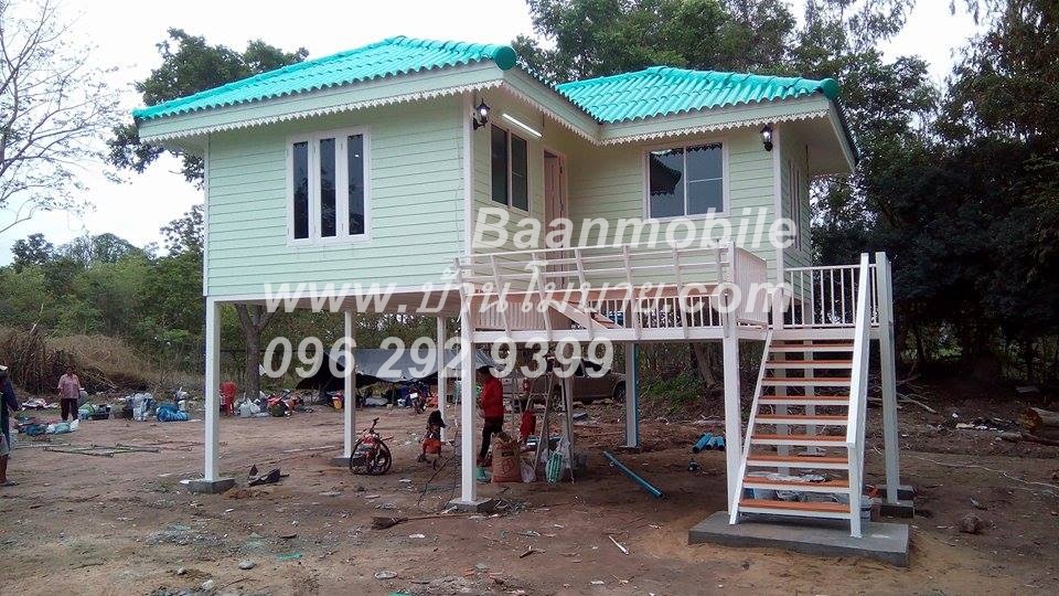 บ้านน๊อคดาวน์ ขนาด 6*7 เมตร ระเบียง 3*3 เมตร ยกสูง 2 เมตร (2ห้องนอน 2ห้องน้ำ 1ห้องรับเเขก)