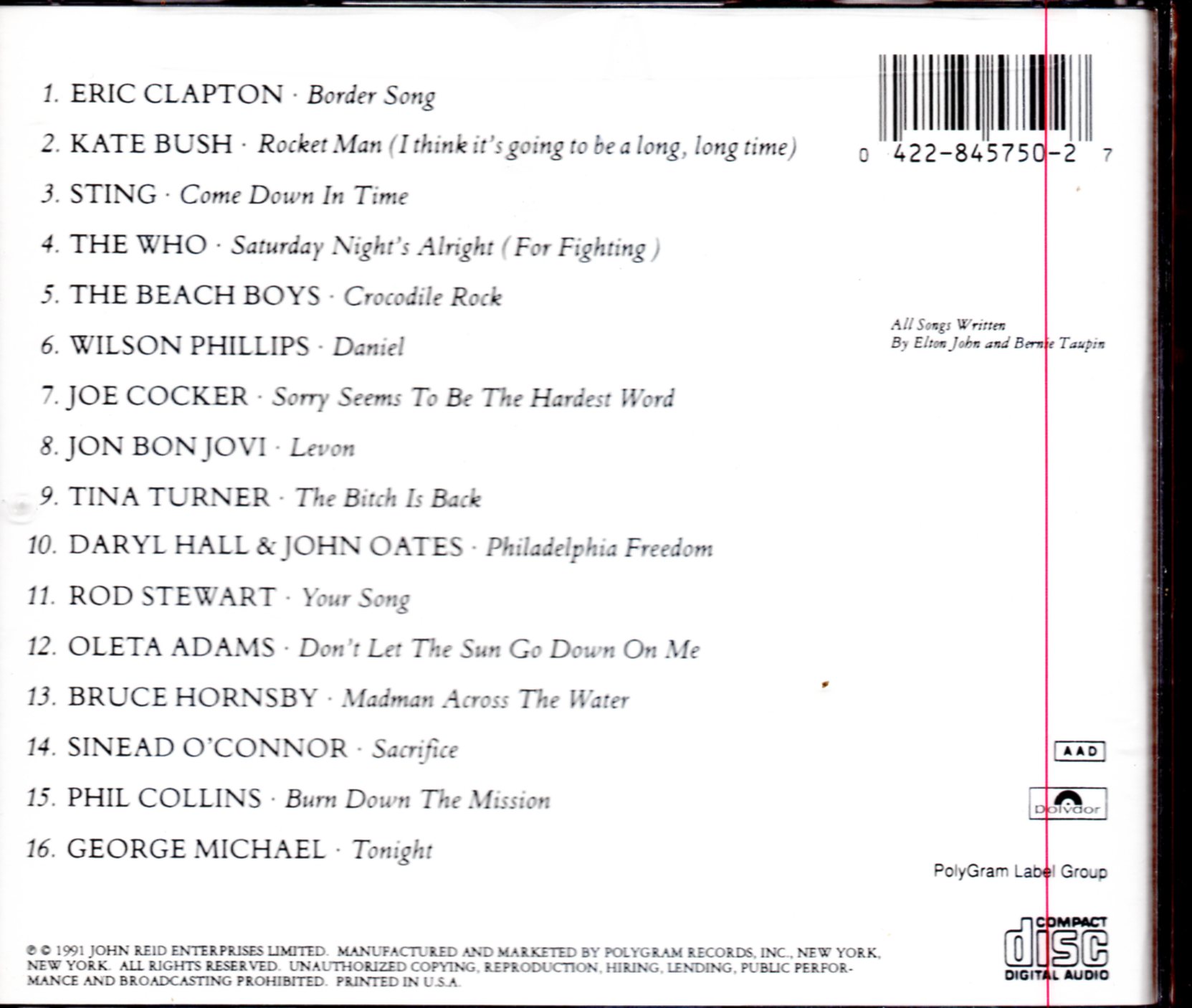 CD,Two Rooms - Celebrating the Songs of Elton John & Bernie Taupin(รวมสากล)(1991)(USA)