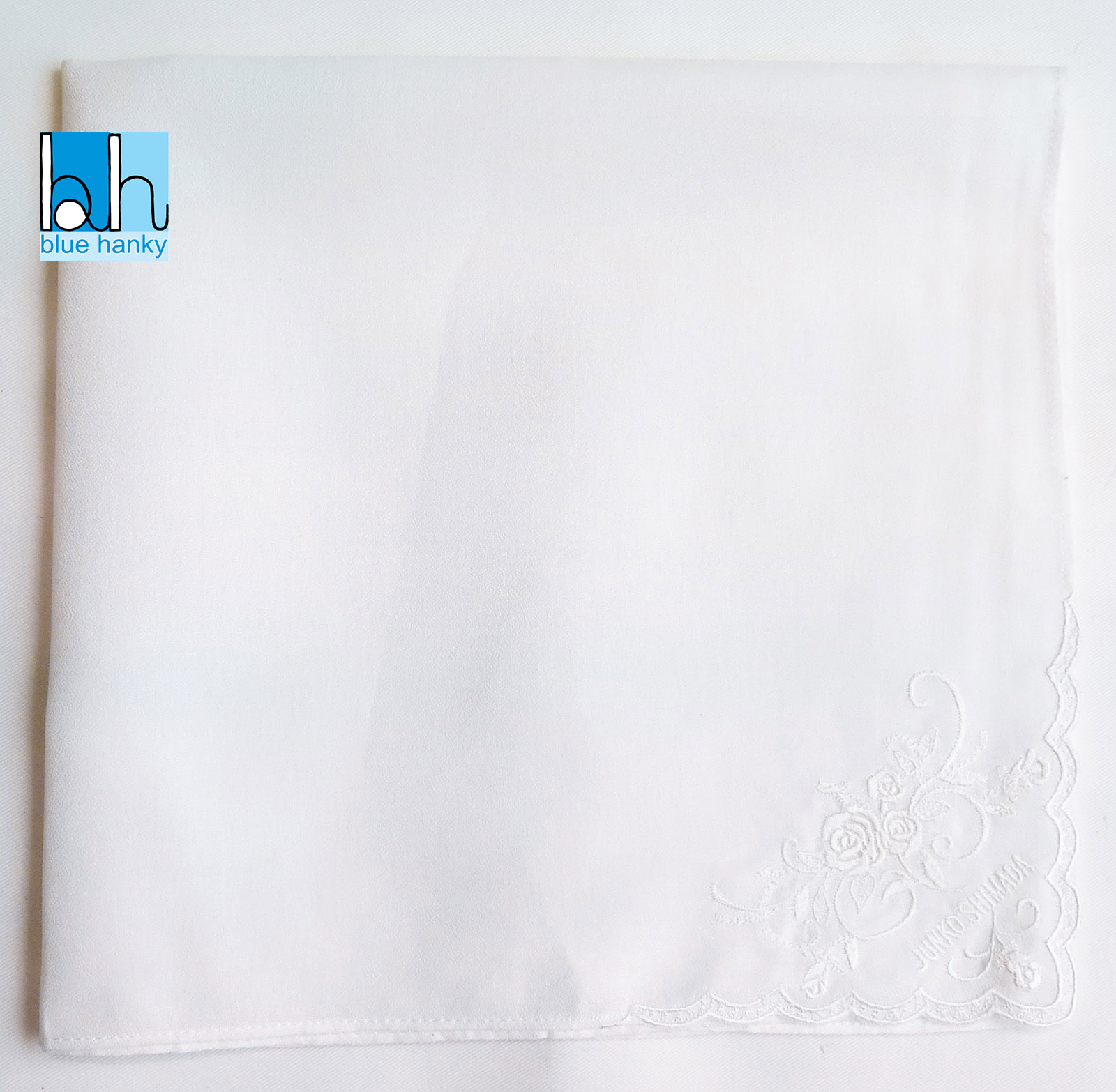 #206 19" JUNKO SHIMADA ผ้าเช็ดหน้ามือ2 สภาพดี ผ้าเช็ดหน้าผืนใหญ่