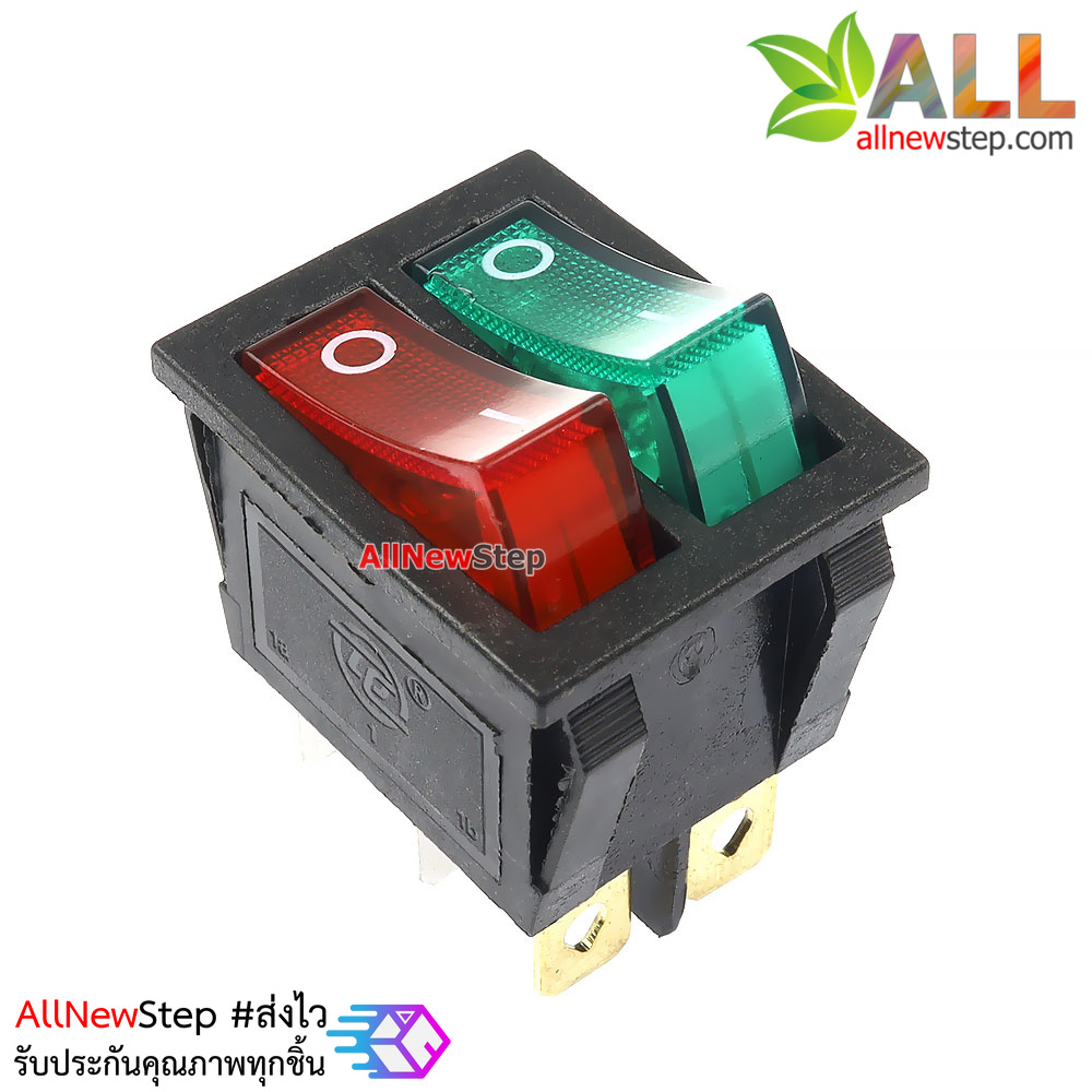 สวิตช์ 2 ทาง 2 ช่อง สวิตช์ 3 ขา สีเขียวแดง 250V 15A kcd6 switch