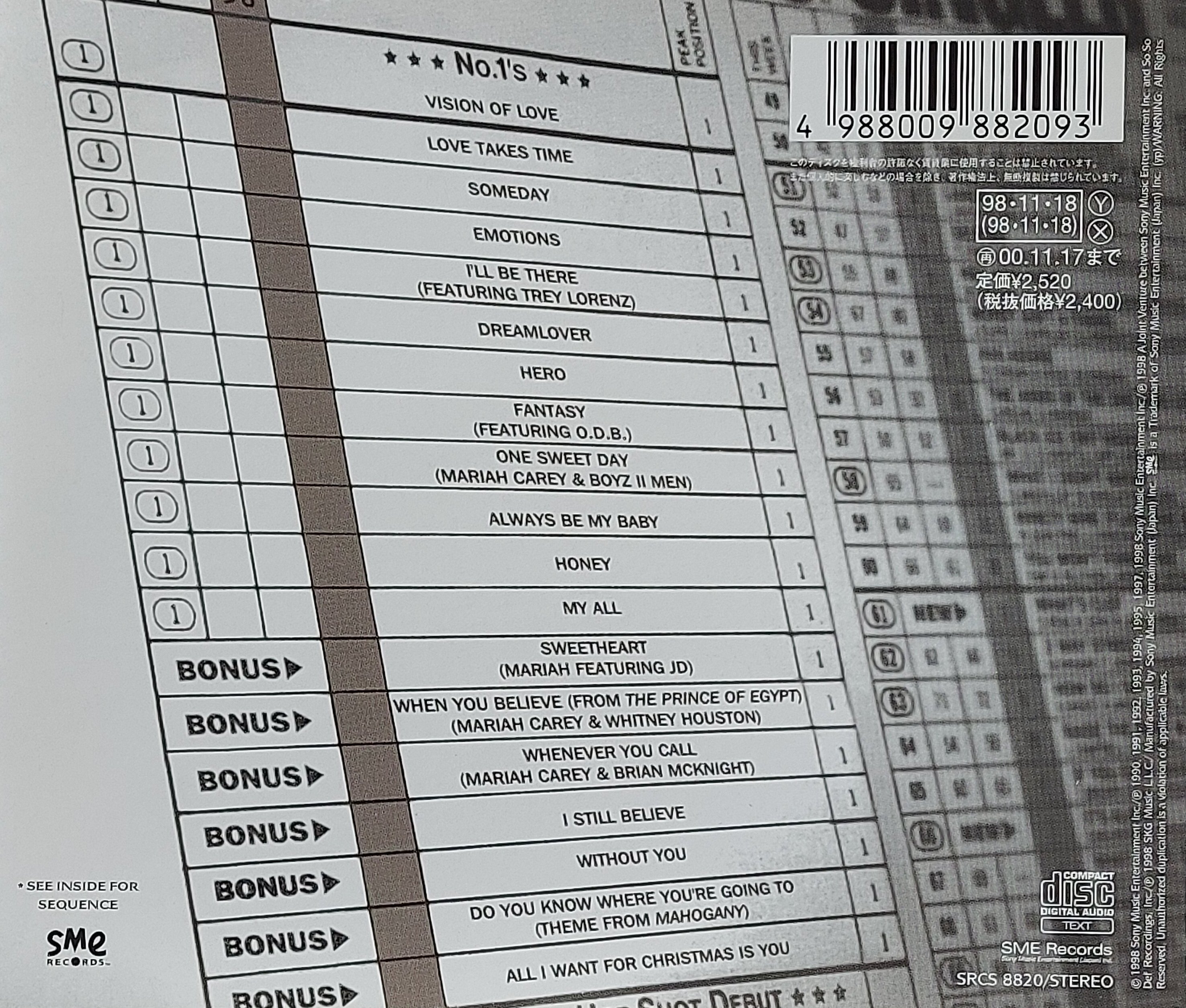 Used CD,Mariah Carey - #1's (A+)(1998)(Japan)