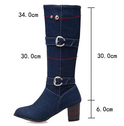 รองเท้าบูทยาวผ้ายีนส์สีน้ำเงินอ่อน/น้ำเงินเข้ม/ดำ ไซต์ 34-43