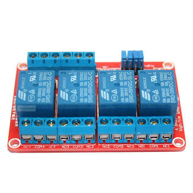 บอร์ดรีเลย์ 9V 4 Channel Relay 4 ช่อง Module Board for Arduino ทำงานได้ทั้งแบบ Active High และ Active Low