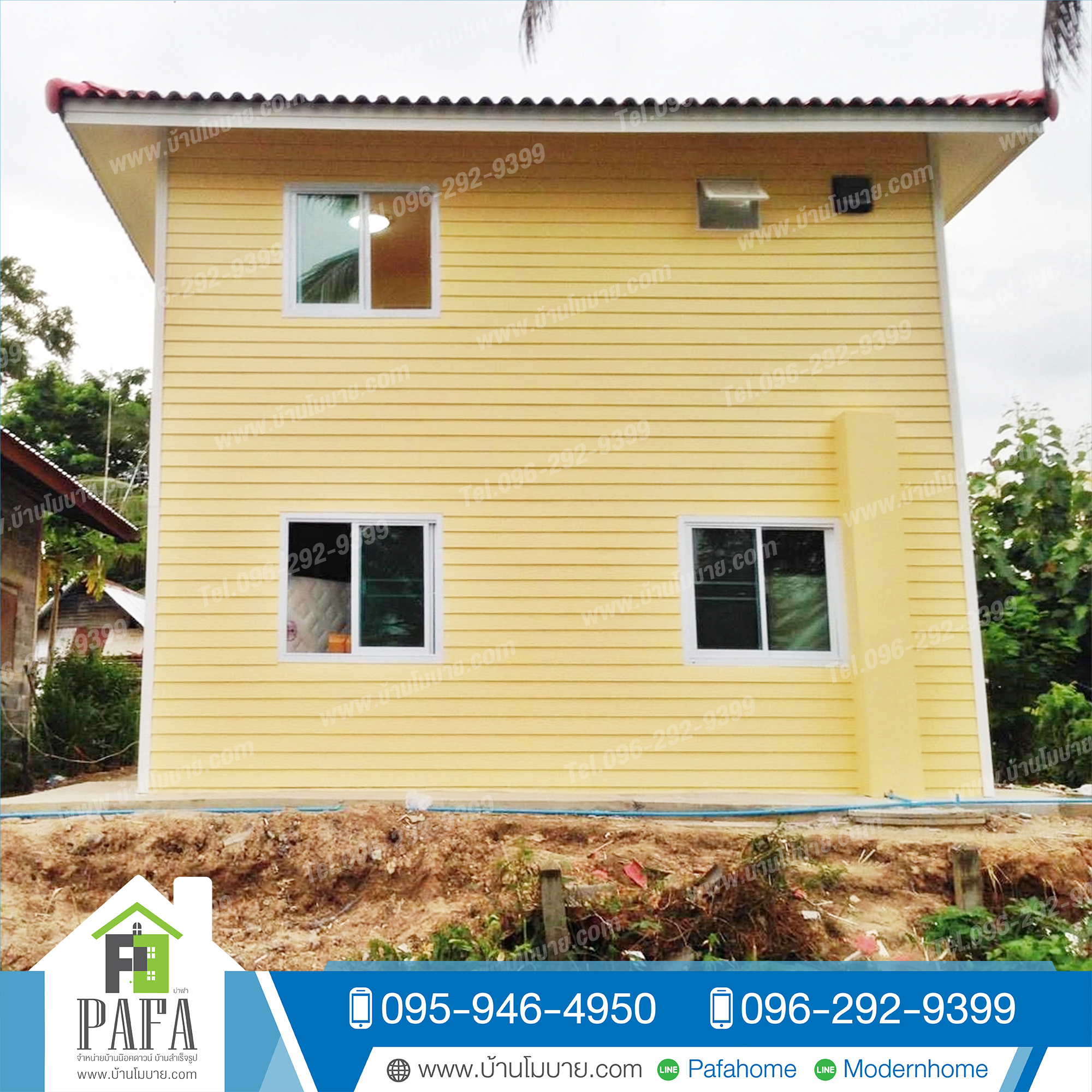 บ้านน็อคดาวน์ขนาด 7*6 เมตร (4ห้องนอน 2ห้องน้ำ 1ห้องรับเเขก 1ห้องครัว)