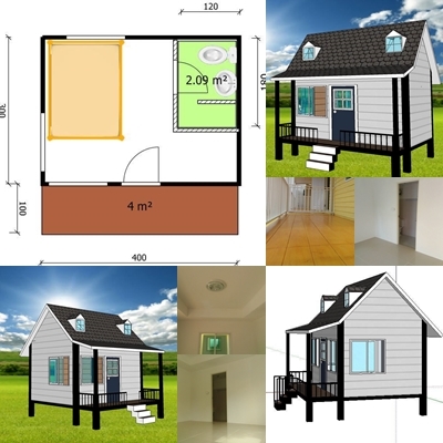 บ้านน็อคดาวน์ สไตล์ ตะวันตก 3*4 เมตร (1 ห้องนอน 1 ห้องน้ำ)