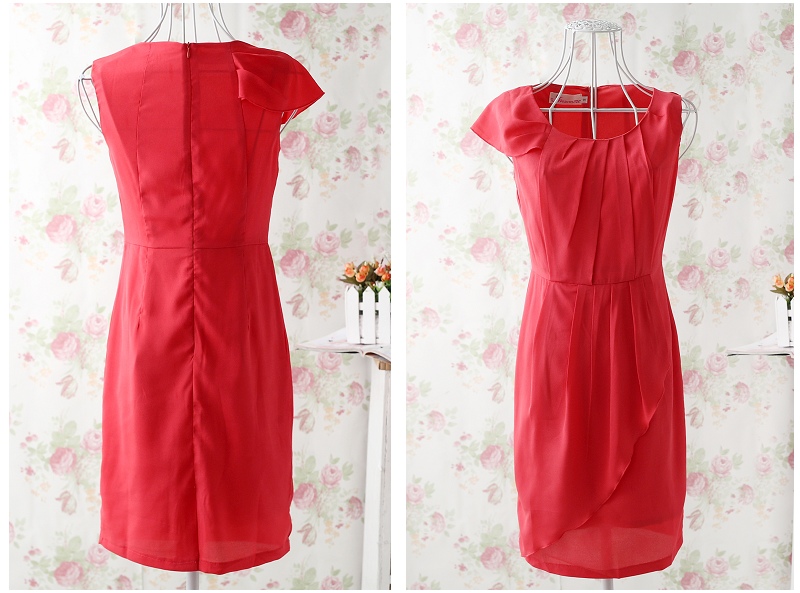 **พร้อมส่ง**เดรสชีฟองสีแดง จับจีบช่วงอก เพิ่มดีเทลระบายช่วงเอว สวยมากๆค่ะ