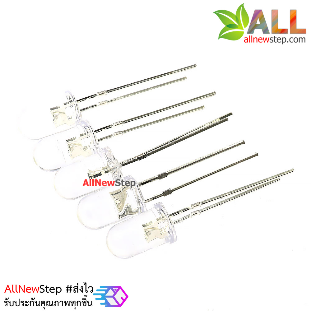 ไฟ led 5mm สีขาว LED white แบบใส ไฟเลี้ยง 3-3.2v จำนวน 5 ชิ้น