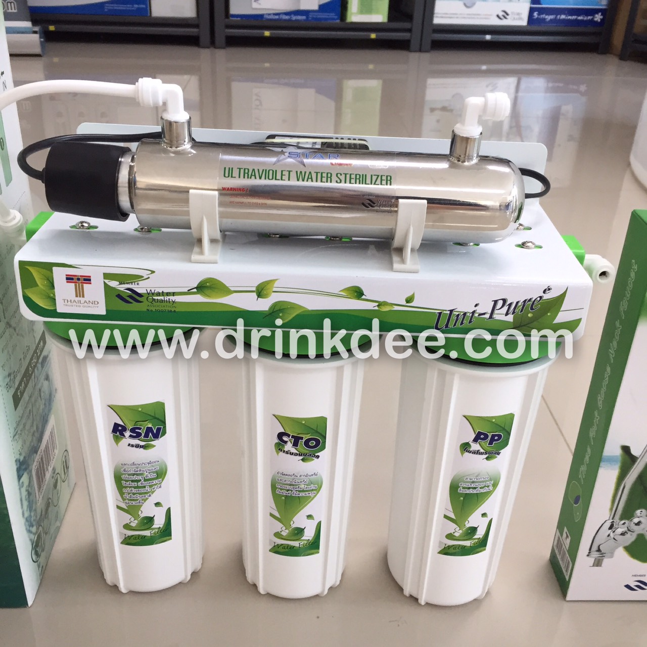 เครื่องกรองน้ำ 4 ขั้นตอน UV 6 วัตต์ ยี่ห้อ Unipure Green