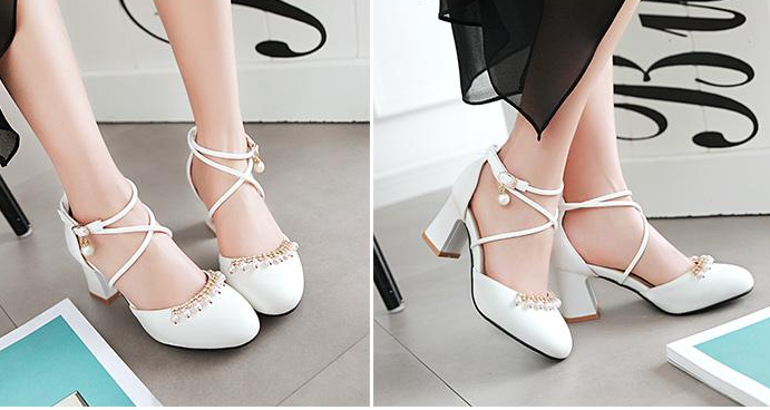 รองเท้าส้นสูงน่ารักๆสีชมพู/ดำ/ขาว/ม่วง/ครีม ไซต์ 34-43