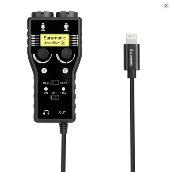 Saramonic SmartRig+ Di 2-Channel XLR & 3.5mm Microphone Mixer + 6.3mm Guitar Audio Interface with Phantom Power & MFi Certified Lightning Connector for iOS Smartphones and Tablets - Black