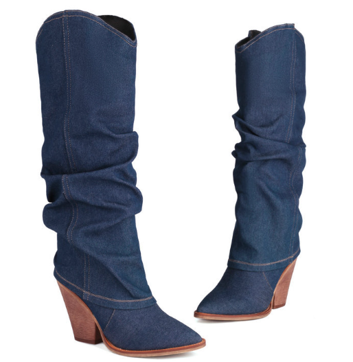รองเท้าบูทคาวบอยผ้ายีนส์ ไซส์ 34-43 สีดำ/ฟ้า/น้ำเงิน