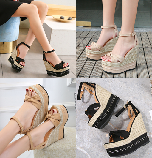 รองเท้าส้นเตารีดส้นสูง 6 นิ้ว ไซต์ 34-40 สีดำ/แอพพริคอท/น้ำตาล