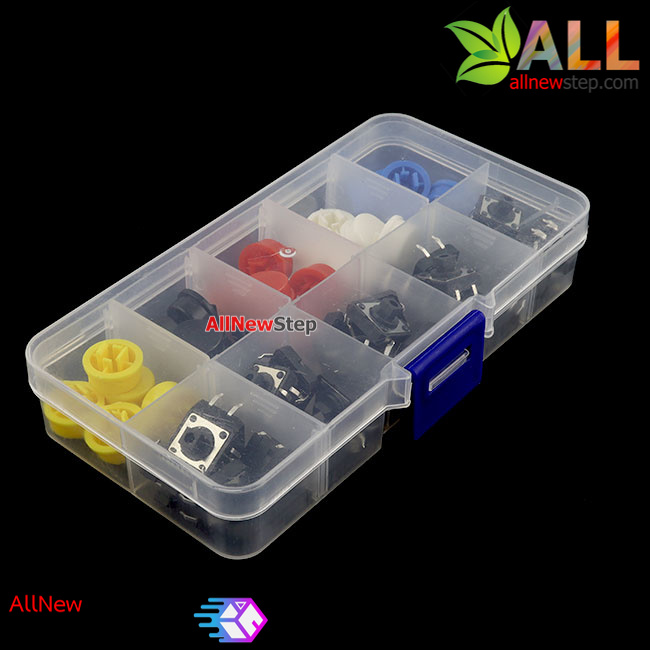 Key Touch Switch 12x12x7.3mm with Button Cap สวิตช์กดติดปล่อยดับและหัวปุ่มกด 5 สี อย่างละ 5 รวม 25 ชิ้น พร้อมกล่อง