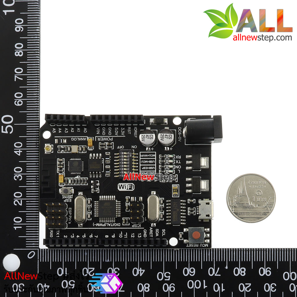 บอร์ด UNO+WiFi R3 ATmega328P+ESP8266 USB-TTL CH340G. Compatible for Uno NodeMCU WeMos ESP8266 Uno wifi (Arduino-Compatible)