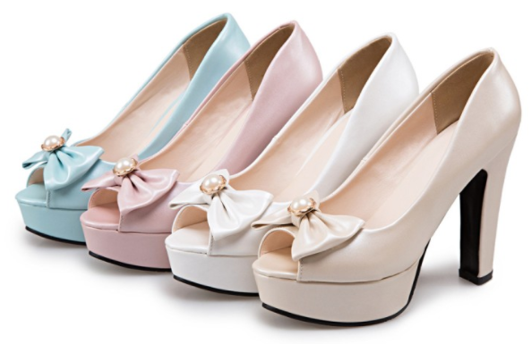 รองเท้าคัดชูเปิดหน้าส้นสูง 4.8 นิ้ว ไซต์ 34-46 สีชมพู/ฟ้า/ขาว/ครีม