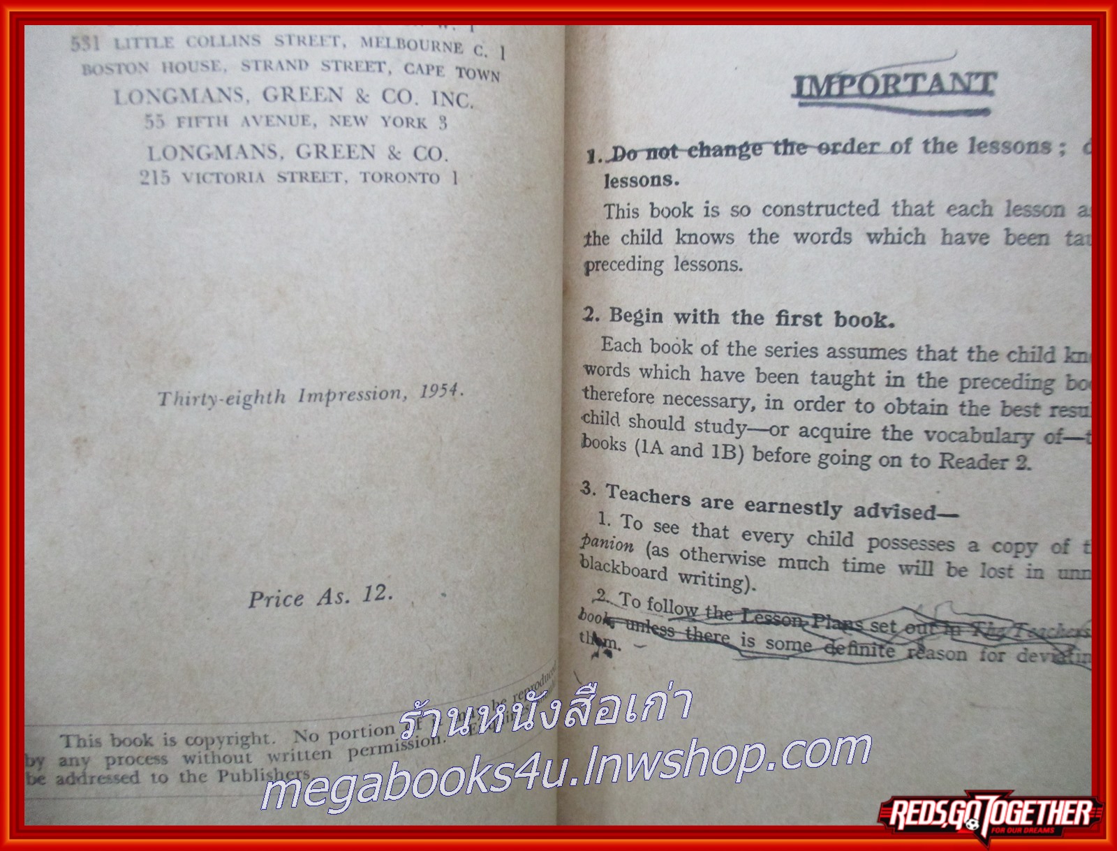 แบบเรียนภาษาอังกฤษ (เป็นภาษาอังกฤษ) THE NEW METHOD READERS READER 2 ปี1954 2497