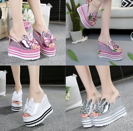 รองเท้าส้นเตารีด ไซต์ 35-39 สีเงิน/ขาว/ชมพู