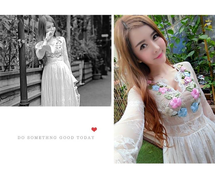 ***หมดค่ะ***เดรสลูกไม้ยาวลุคสาวหวาน ลูกไม้คุณภาพ ลวดลายมีรายละเอียดสวย โทนสีแชมเปญหวานๆ ตกแต่งดอกไม้ปักหลากสี ทรงสวยเหมือนนางแบบค่ะ