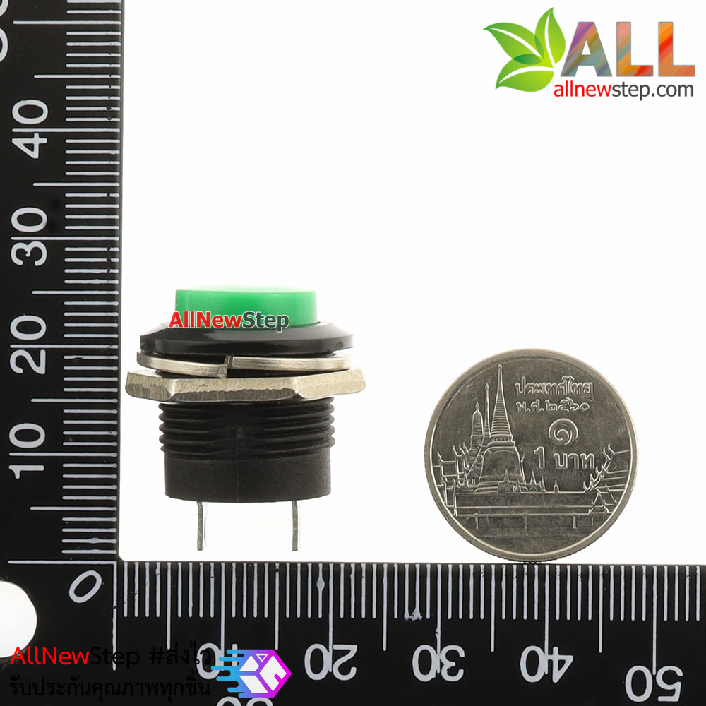 สวิตช์กดติดปล่อยดับ รีเซตสวิตช์ R13-507 250V 3A ขนาด 16MM สีเขียว