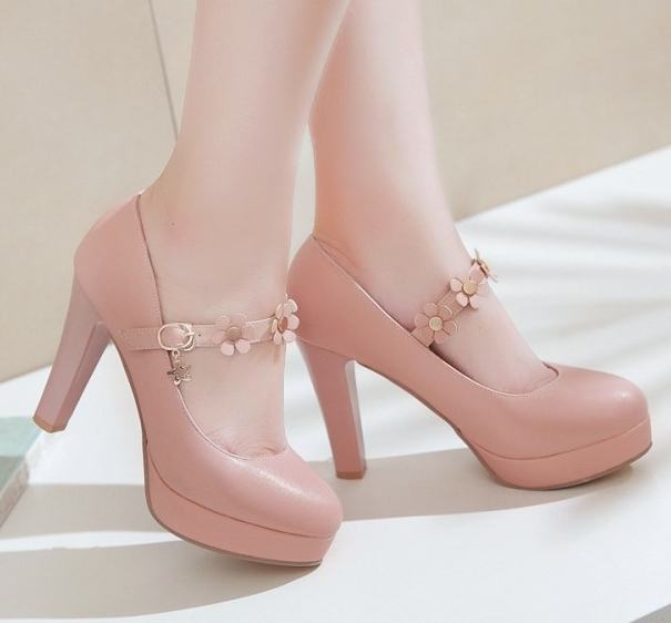 รองเท้าส้นสูงคัดชูน่ารักๆ ไซต์ 34-39 สีชมพู/ม่วง/ดำ/ขาว