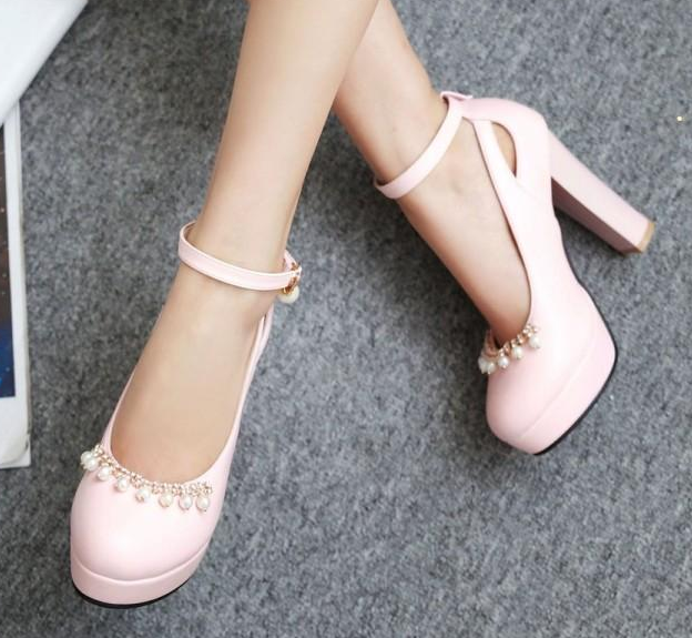 รองเท้าคัทชูส้นสูงน่ารักๆสีชมพูอ่อน/ชมพูเข้ม/แอพพริคอท/ดำ/ขาว ไซต์ 34-39