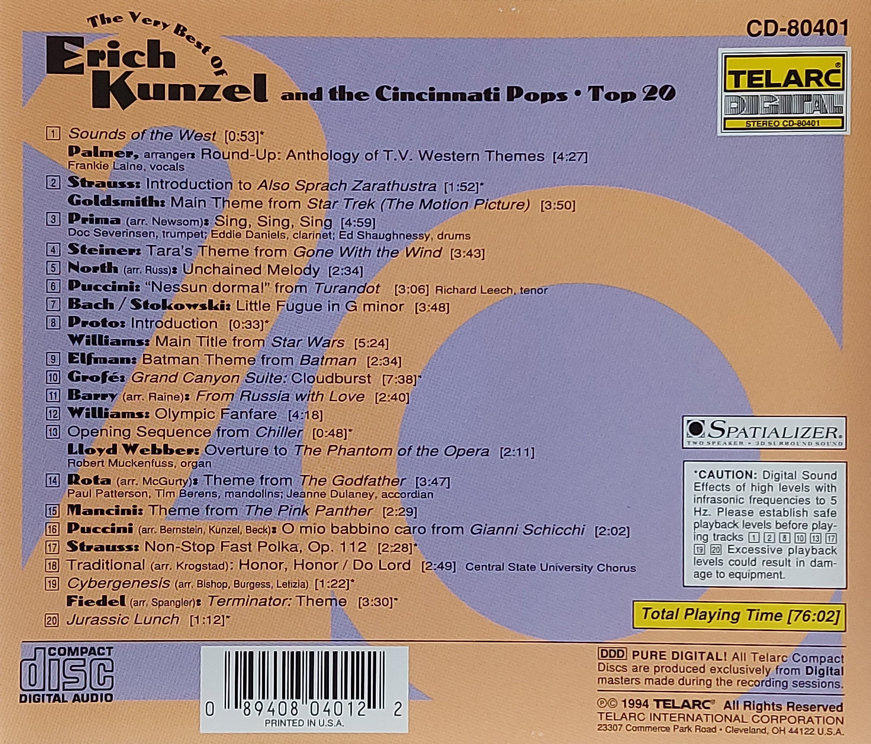 Used CD,Erich Kunzel the Cincinnati Pops Orchestra (B)(Classical)(instrumental)(1994)(USA)