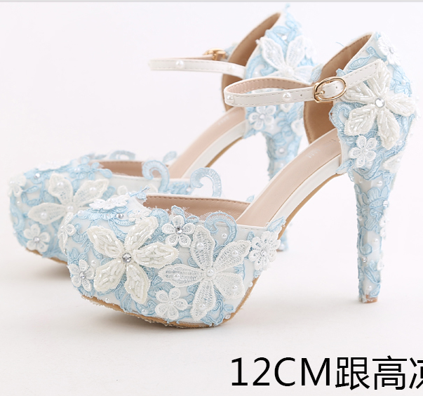 รองเท้าเจ้าสาว ไซต์ 34-39 สีฟ้า สูง 3.6 / 4.8 / 5.6 นิ้ว