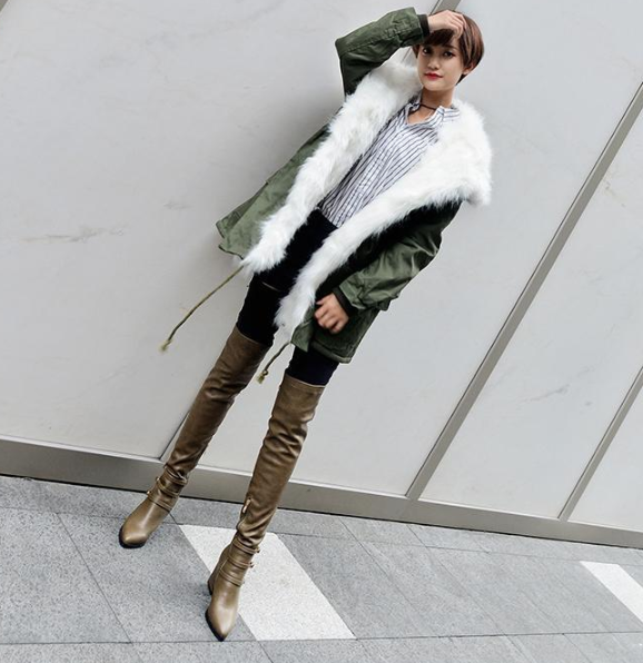 รองเท้าบูทยาวเลยเข่าส้นหนา ไซต์ 34-43 สีดำ/น้ำตาล/น้ำเงิน