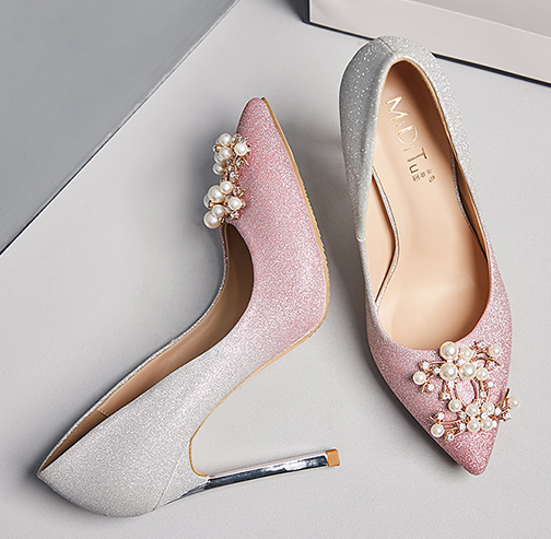 รองเท้าคัทชูงานกริตเตอร์ทูโทน ไซต์ 34-43 สีชมพู/ทอง/เงิน