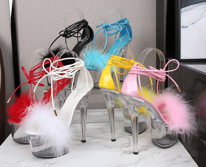 รองเท้าส้นแก้ว 8 นิ้ว ไซต์ 34-43 สีแดง/ดำ/ขาว/เงิน/เหลือง/ฟ้า/ชมพู