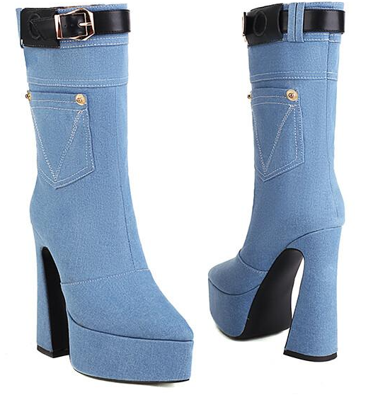 รองเท้าบูทยีส์ยาวระดับน่อง ไซส์ 34-45 สีฟ้า/ดำ/น้ำเงินเข้ม