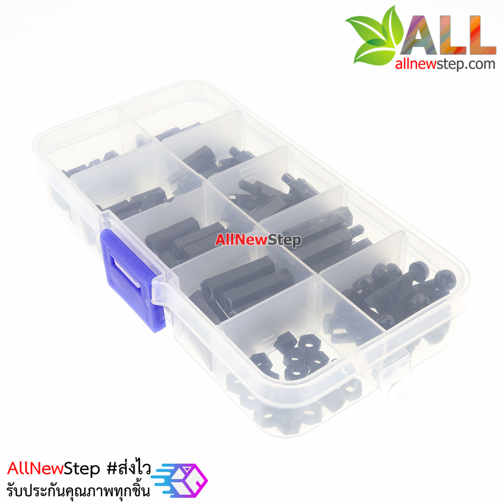 M3 Nylon Hex Spacers Screw Nut with Plastic Box Black 120pcs
