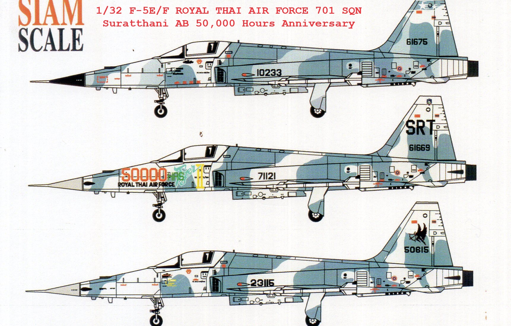 DECAL 1/32 F-5E/F ROYAL THAI AIR FORCE 701 SQN Suratthani AB 50,000 Hours Anniversary