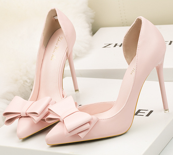 รองเท้าส้นสูงแต่งโบว์หน้า ไซต์ 34-39 สีดำ/แดง/ขาว/เทา/ฟ้า/เหลือง/ชมพู