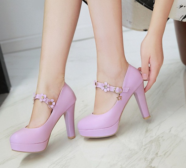 รองเท้าส้นสูงคัดชูน่ารักๆ ไซต์ 34-39 สีชมพู/ม่วง/ดำ/ขาว