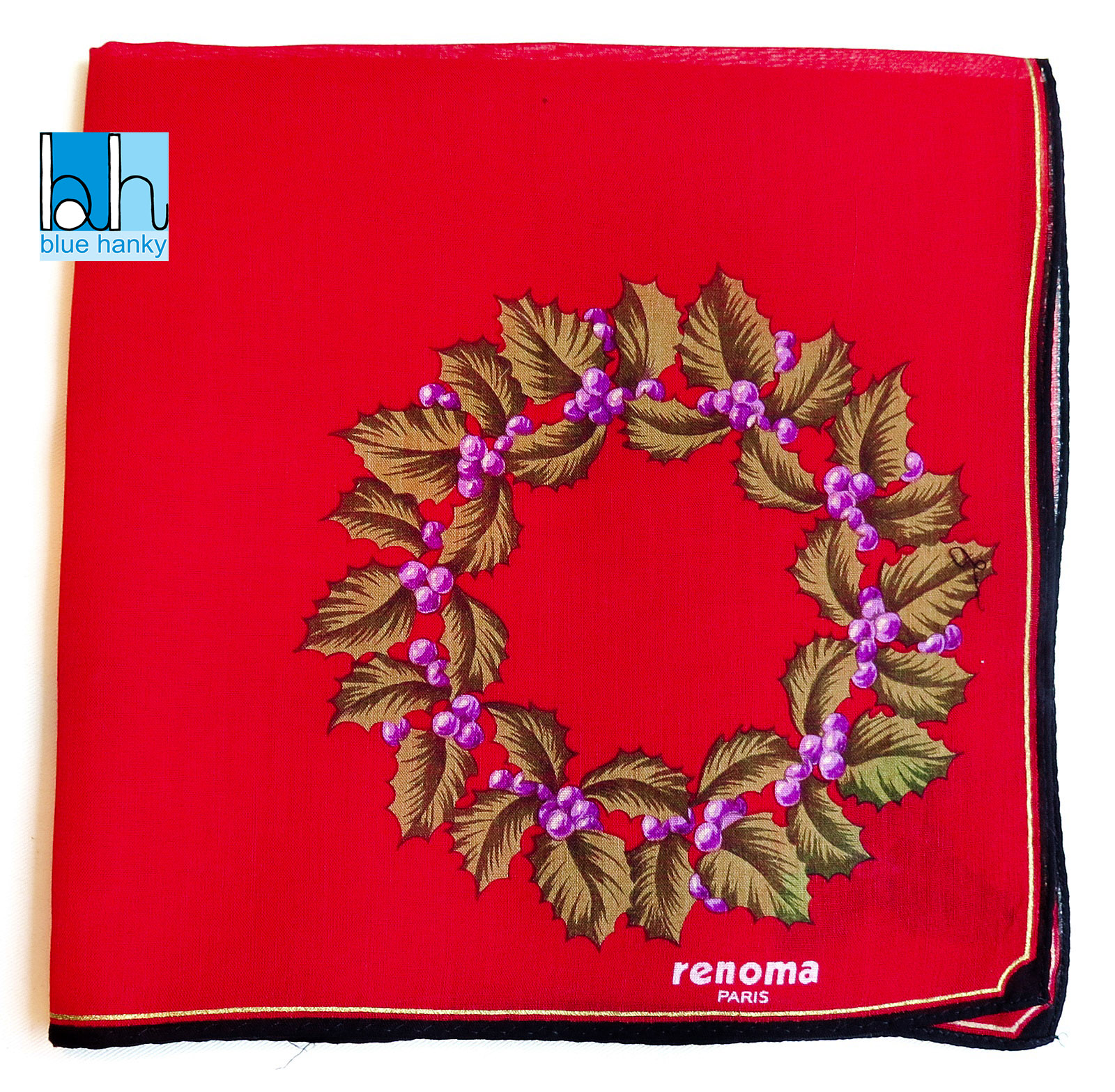 #210 19" renoma ผ้าเช็ดหน้ามือ2 สภาพดี ผ้าเช็ดหน้าผืนใหญ่