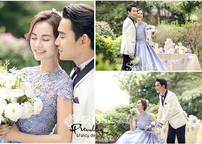 PW334 - **พรีออเดอร์ค่ะ** ชุดคู่ถ่ายพรีเวดดิ้ง (prewedding dress) & ชุดแต่งงานแฟนซี (Fancy wedding dress)ชายหญิง "ธีมชุดเจ้าสาวสีม่วง-ขาว"