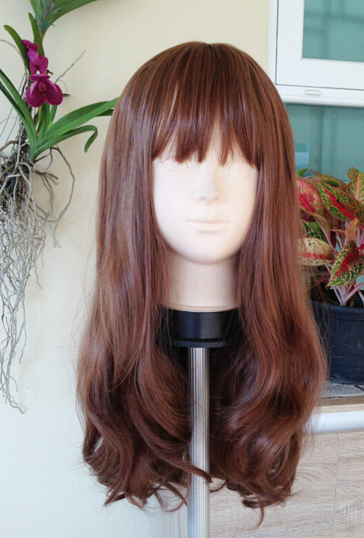 C1128 วิกผมลอนปลายระดับหน้าอก เเสกกลางมีหนังศรีษะ ผมม้า