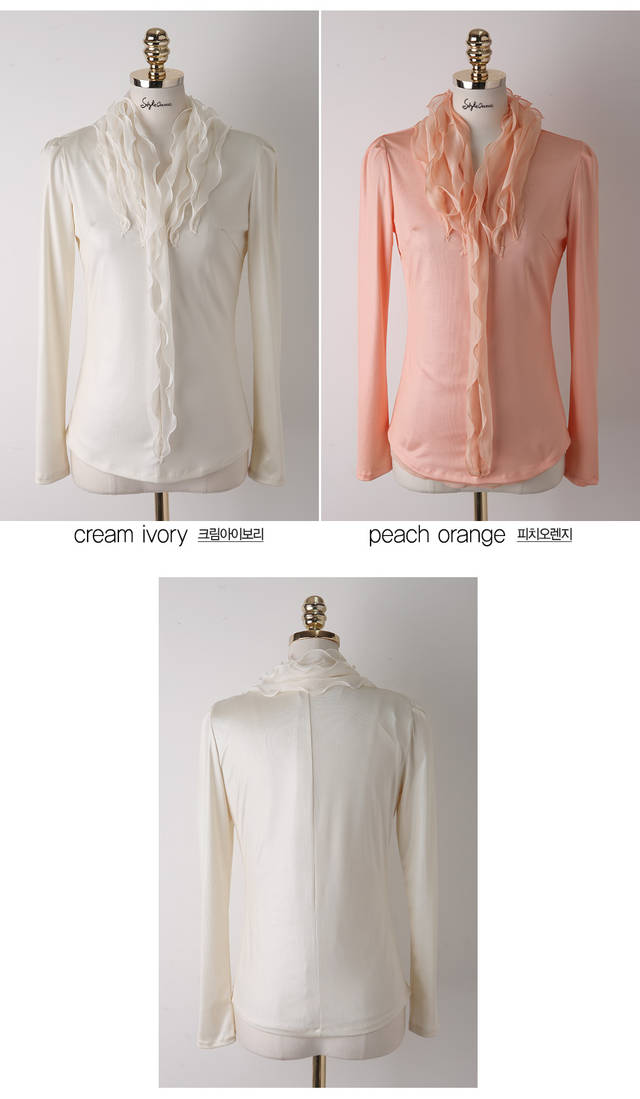 ***หมดค่ะ***เสื้อชีฟองสีส้ม ตกแต่งดีเทลที่คอด้วยผ้าชีฟองม้วนเป็นริ้วๆ แขนยาว สวยเหมือนแบบค่ะ