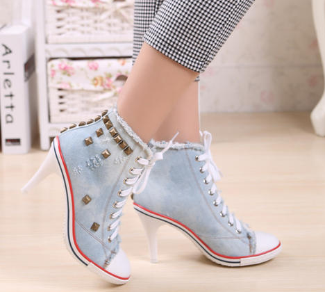 รองเท้าส้นสูง ไซต์ 34-40 สีฟ้าอ่อน ฟ้าเข้ม ขาว ดำ