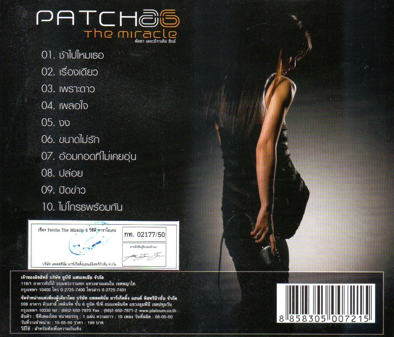 VCD Karaoke,พัดชา เอนกอายุวัฒน์ ชุด เดอะมิราเคิล ซิกส์(Patcha Anekayuwat - The Miracle 6)(วีซีดี คาราโอเกะ(2550)