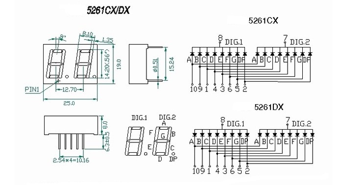 7 Segment 0.56 นิ้ว Common Anode 2 digit Red ไฟ 7 segment 0.56 2 หลัก สีแดงแบบไฟบวกร่วม 5621B