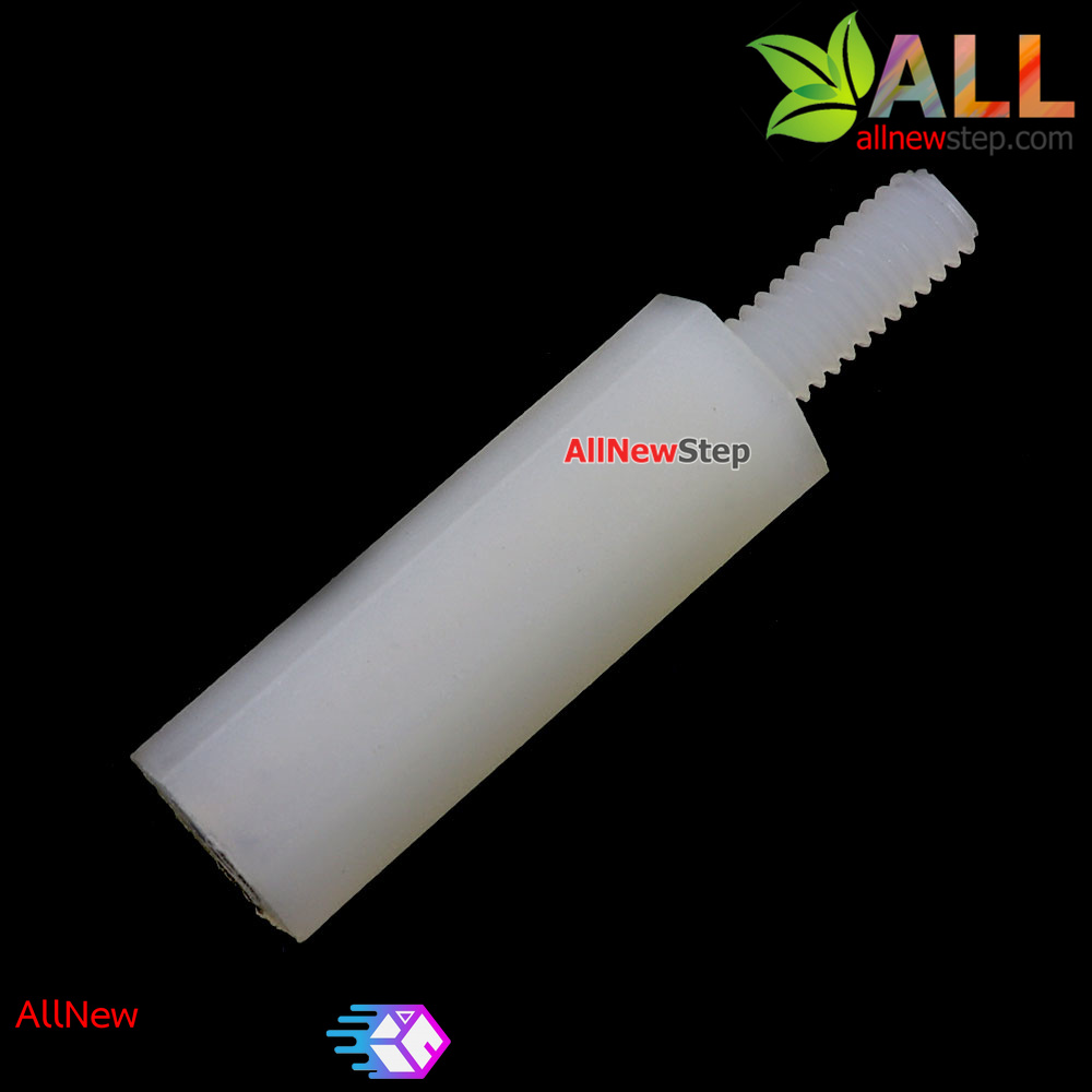 M2.5 Nut Nylon Hex Spacers M2.5 15+6mm เสาพลาสติก M2.5 ความสูง 15mm ปลายเป็นน๊อต-สกรู 6mm จำนวน 1 ชิ้น