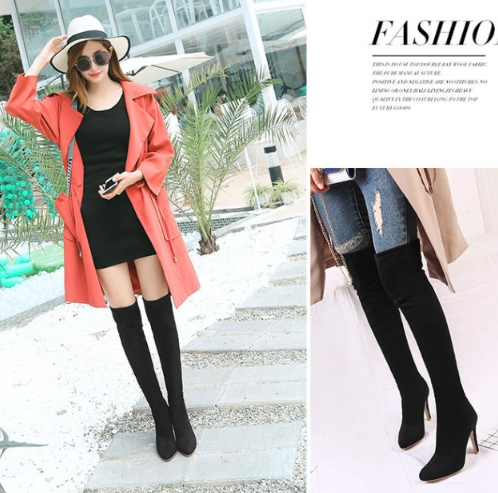 รองเท้าบูทยาวเลยเข่า ไซต์ 34-43 สีดำ/เหลือง/ชมพู/ม่วง/ชมพูอ่อน/ชมพูเข้ม