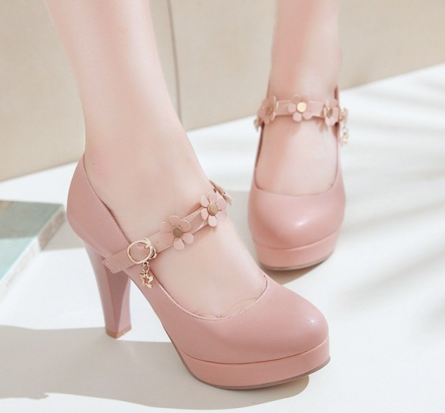 รองเท้าส้นสูงคัดชูน่ารักๆ ไซต์ 34-39 สีชมพู/ม่วง/ดำ/ขาว